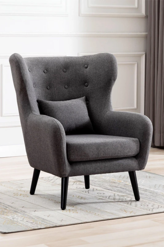 Image of More4Homes Winslow Wing Back Fabric Occasional Button Back Modern Accent Armchair Grey