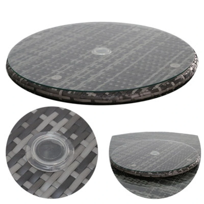 Image of FURNITURE ONE Furniture One - 5 PCs Outdoor Rattan Lounge Chair Round Daybed Table Set w/ Cushion - 180cm - Grey A1356-UK-E