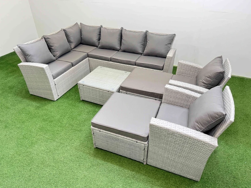 Image of Fimous 10 Seater Corner Sofa Sets with Square Coffee Table Chair Big Footstools Light Grey Mixed Light Grey Unisex