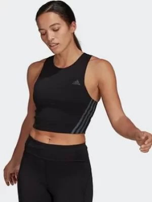 Image of adidas Run Icons 3-stripes Cooler Running Crop Top, Black, Size S, Women