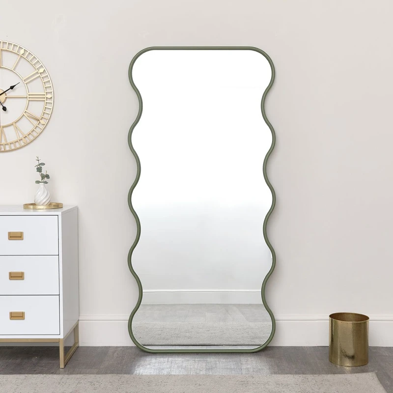 Image of Melody Maison Olive Green Full Length Wiggle Mirror - 163cm X 80cm Jade