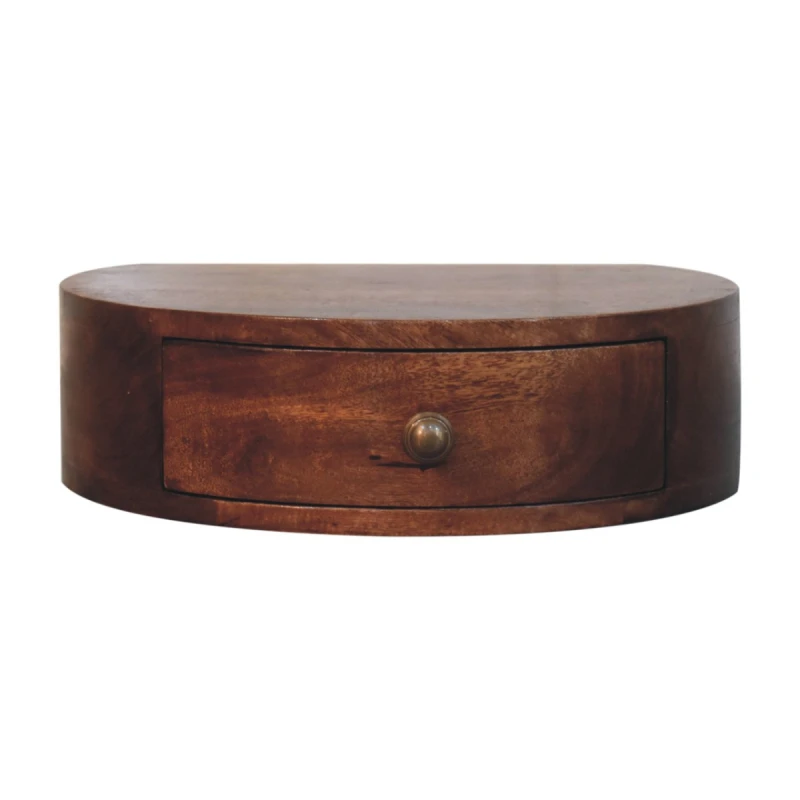 Image of Artisan Furniture Artisan Furniture Solid Wood Honey Caramel Wall Mounted Rounded Bedside, 1 Drawer, Dark Brown