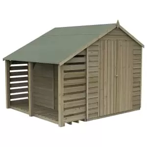 Image of Forest Garden 8 x 6ft 4Life Apex Overlap Pressure Treated Double Door Shed with Lean-To and Assembly