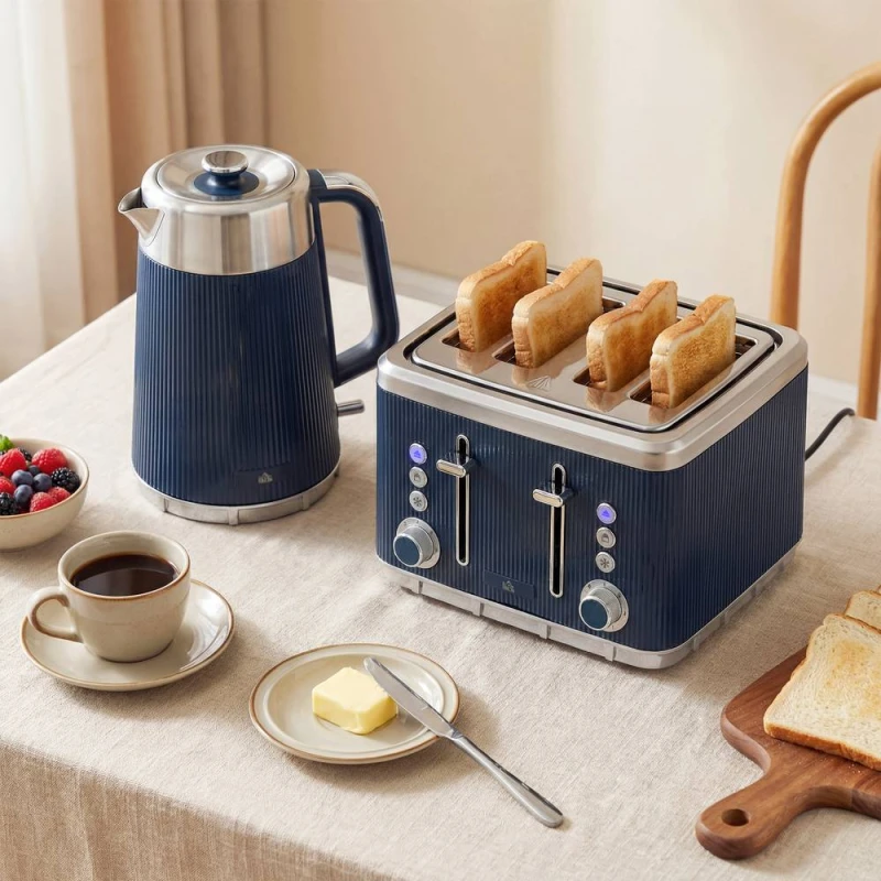 Image of HOMCOM 1.7L 3000W Rapid Boil Kettle & 4 Slice Toaster Set Crumb Tray in Dark Blue Dark Blue Unisex
