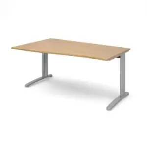 Image of Office Desk Left Hand Wave Desk 1600mm Oak Top With Silver Frame TR10
