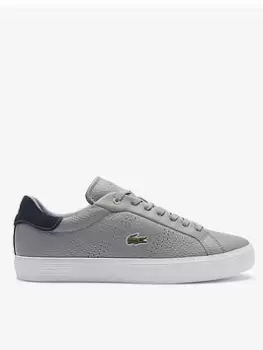 Image of Lacoste Powercourt2.0 Leather Trainer, Grey/White, Size 7, Men