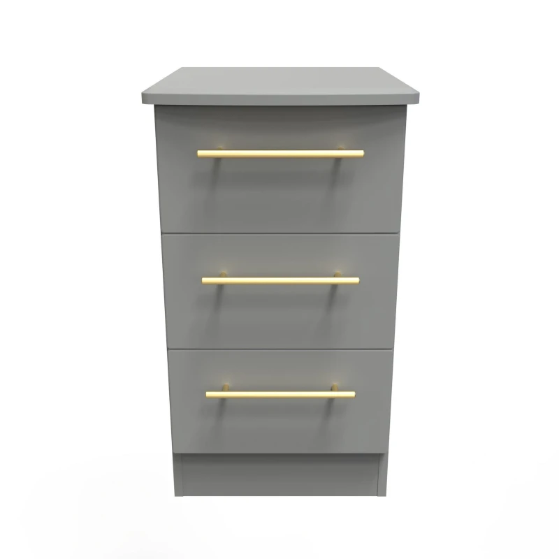 Image of Helmsley 3 Drawer Bedside Cabinet In Dusk Grey (Ready Assembled)