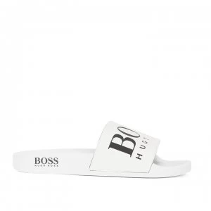 Image of Hugo Boss Logo Pool Slides White/Black Size 6 Men