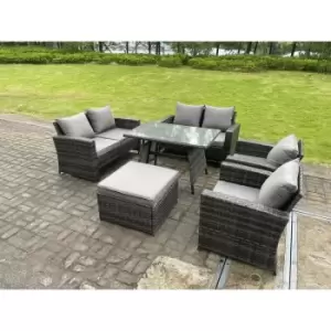 Image of Fimous 6 Seater Outdoor Dark Grey Rattan Lounge Complete Sofa Set with Big Footstool