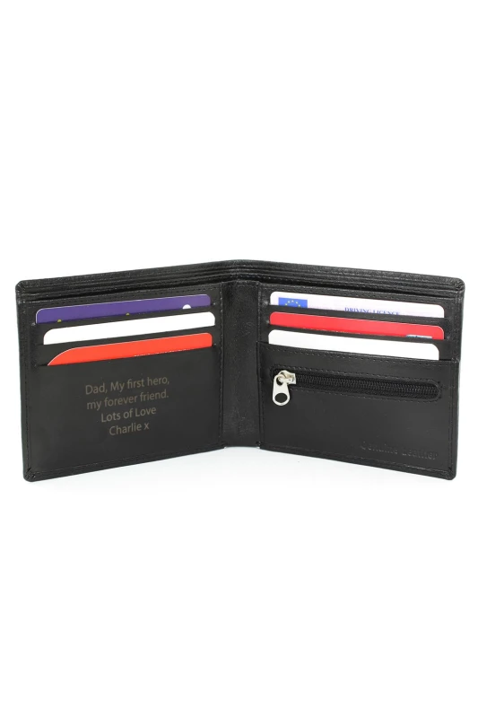 Image of Personalised Memento Company Personalised Message Free Text Black Leather Wallet
