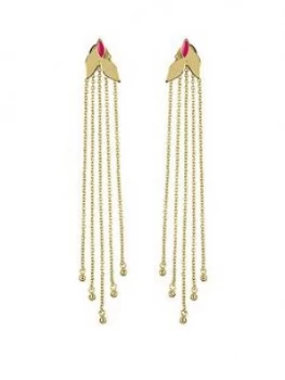 Image of Sara Miller 18Ct Gold Plated And Pink Enamel Leaf Trailing Drop Earrings