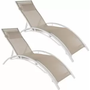Image of Tectake - Set of 2 Alina sun loungers - garden lounger, reclining sun lounger, garden sun lounger - beige - beige