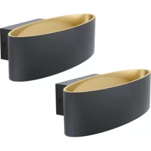 Image of 2 PACK Wall Light Colour Black Gold Shade Oval Transparent Plastic LED 10W Incl