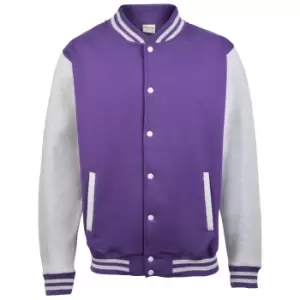 Image of Awdis Unisex Varsity Jacket (XS) (Purple/ Heather Grey)