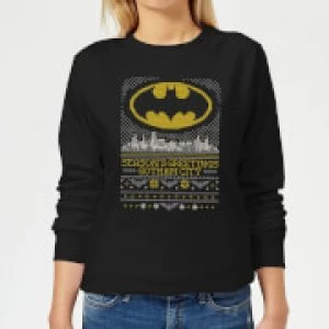 Image of DC Seasons Greetings From Gotham Womens Christmas Sweatshirt - Black