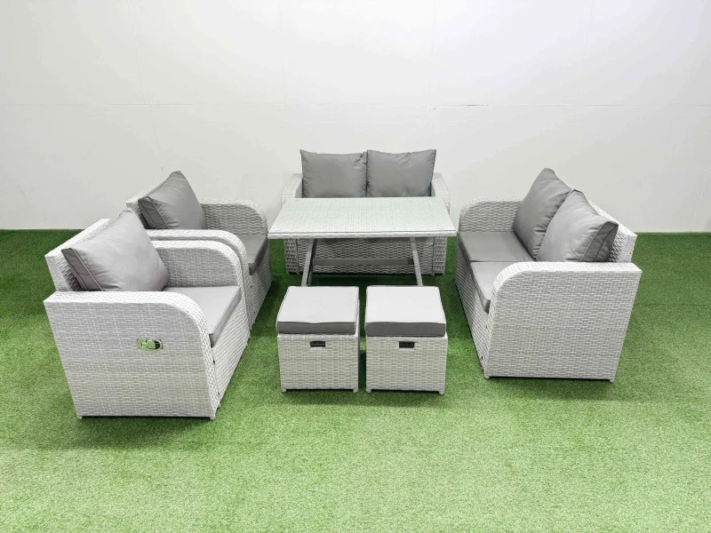 Image of Fimous 8 Seater Rattan Garden Furniture Set Outdoor Love Sofa Set in Light Grey Light Grey Unisex