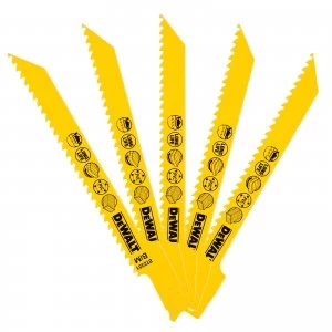Image of DEWALT Fine Fast Cuts and Curve Cutting Wood Reciprocating Saw Blade 152mm Pack of 5