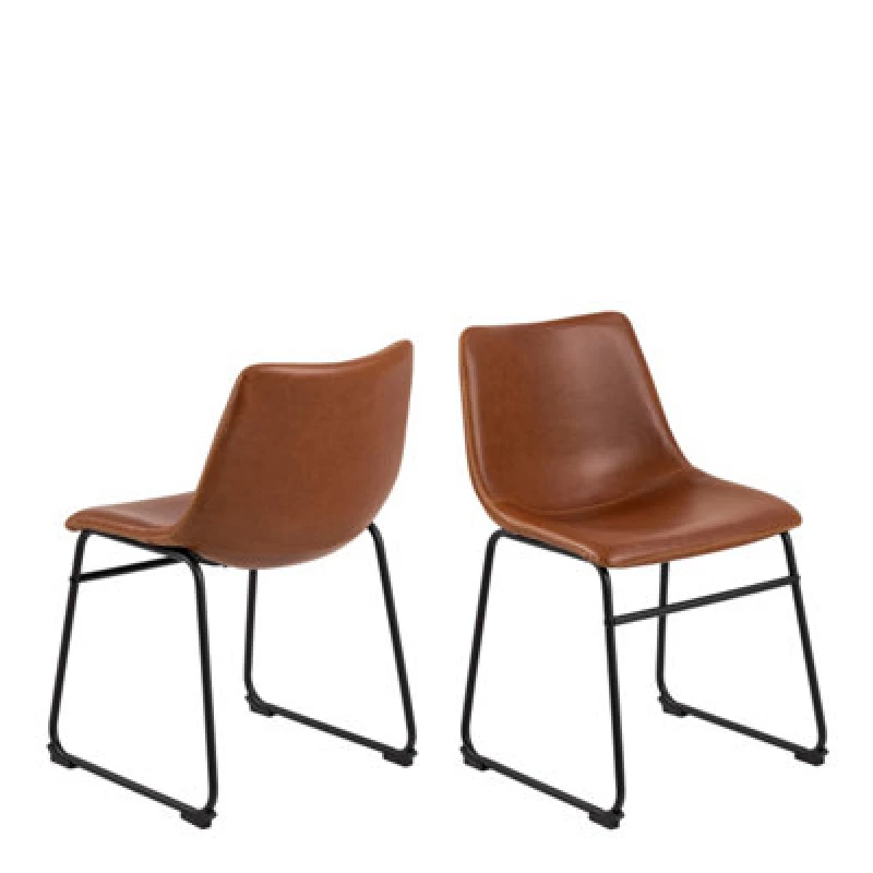 Image of Furniture To Go I Oregon Dining Chair In Brown With Cream Stitching Set Of 2