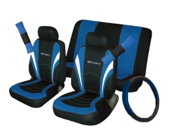 Image of Car Seat, Steering Wheel & Seatbelt Cover Sport - Set - Black/Blue 10991 COSMOS