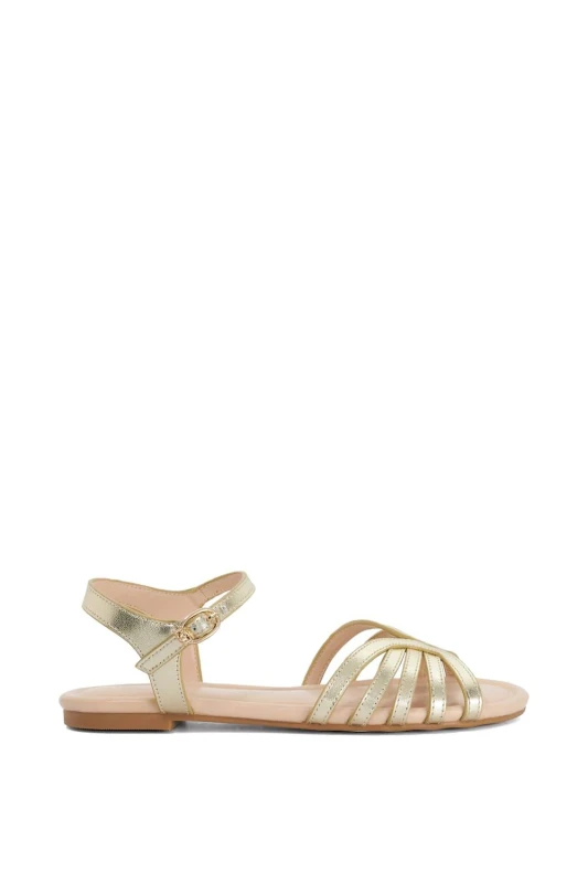 Image of Dune London Womens 'Lilou' Leather Sandals in Gold Size: 5 Gold Female 5