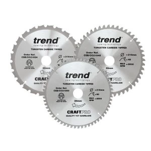 Image of Trend CraftPro Mitre Saw Blade 216 x 30mm x 24T/48T/60T (Pack 3)