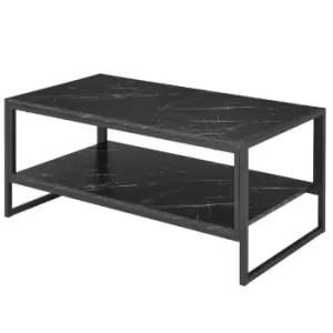 Image of Homcom Two Tier Laminate Marble Print Coffee Table Metal Frame Elegant Style