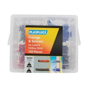 Image of Plasplugs Fixings & Screws Kit for Solid & Hollow Walls, 150 Piece