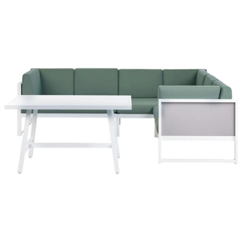 Image of Beliani Garden Corner Sofa With Table 6 Seater Castella/fratte Left Hand Metal Green