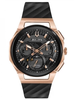 Image of Bulova Mens Curv Chronograph Black Silicone Strap Watch