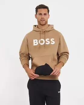 Image of BOSS Relaxed Fit Beige Logo Hoodie