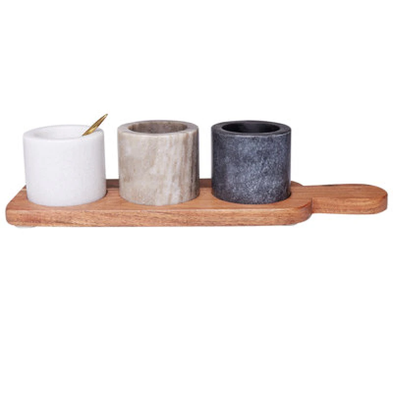 Image of Beliani 3 Bowl Serving Tray With Teaspoon Patras Stone Multicolour