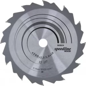 Image of Bosch Speedline Wood Cutting Saw Blade 160mm 12T 16mm