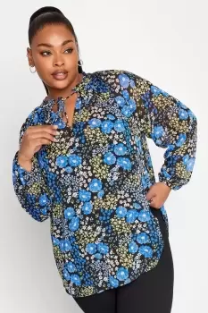 Image of Printed Tie Neck Blouse