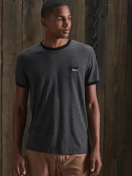 Image of Superdry Orange Label Ringer T-Shirt, Dark Grey Size M Men
