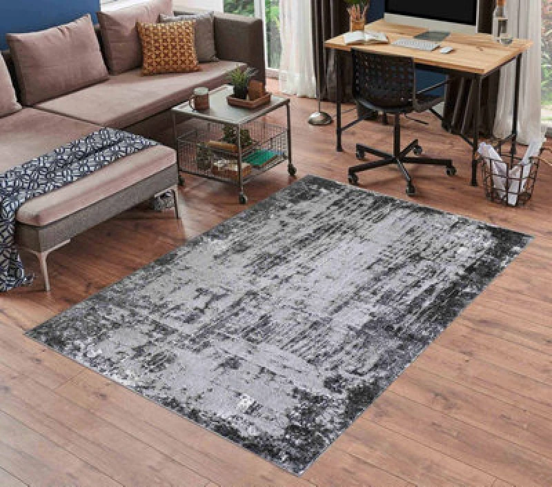 Image of Serenity Modern Abstract Abrasion Contemporary Area Rugs Black 120X170 Cm