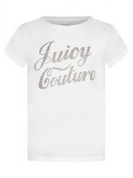 Image of Juicy Couture Girls Short Sleeve Classic Diamante T-Shirt - White, Size Age: 8-9 Years, Women