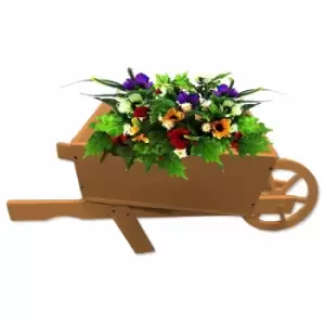 Image of Groundlevel Farmyard Style Wooden Wheelbarrow Planter - Brown