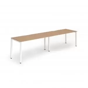 Image of Single White Frame Bench Desk 1400 Beech 2 Pod