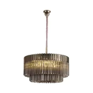 Image of Poland Ceiling Pendant Round 12 Light E14, Polished Nickel, Smoke Sculpted Glass, Item Weight: 25.4kg