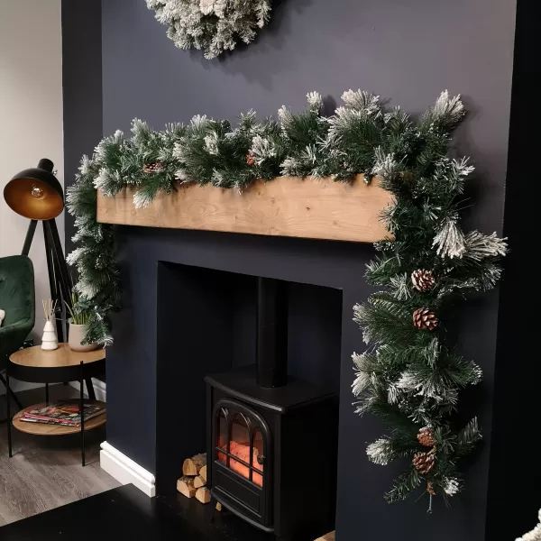 Image of 2.7m Snow Flocked Christmas Garland with Pine Cones and Mixed Needles