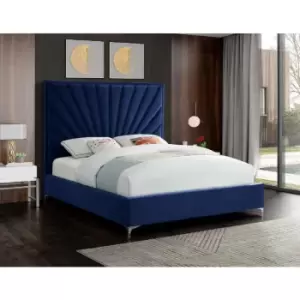 Image of Errence Upholstered Beds - Plush Velvet, Single Size Frame, Blue - Blue