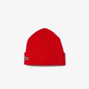 Image of Unisex Lacoste Ribbed Wool Beanie Size Unique size Red