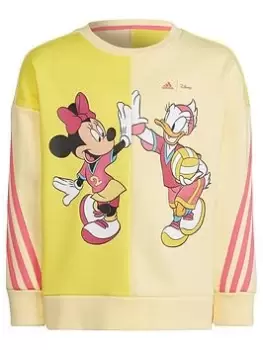 Image of Boys, adidas Disney Younger Girls Minnie Mouse Crew Sweat Top - Bright Yellow, Bright Yellow, Size 7-8 Years