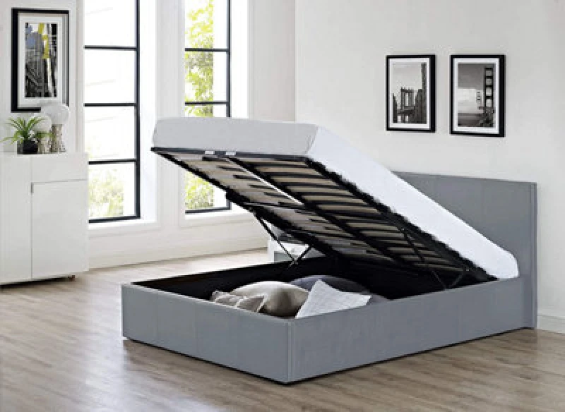 Image of Modernique Modernique Faux Leather Ottoman Storage Bed, End Gas Lift Up Beds in Grey Size: Small Double Grey Small Double Unisex 4673802640802