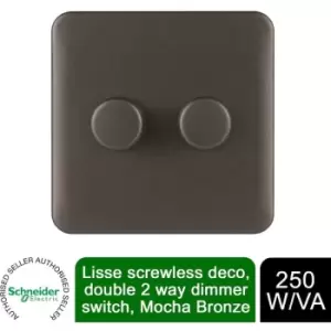 Image of Schneider Electric - Lisse Screwless 2 Gang 2 Way Dimmer Switch 250W Mocha Bronze