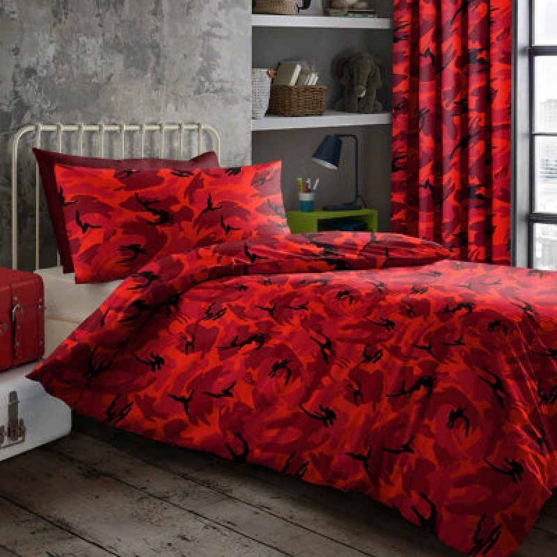 Image of Velosso Trendy Camo Duvet Cover & Pillowcase Set, Printed Cotton Blend Bedding Collection, Easy-Care Fabric - Red