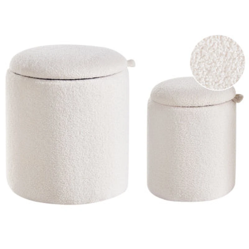 Image of Beliani Set Of 2 Storage Pouffes Berea Boucle Off-White