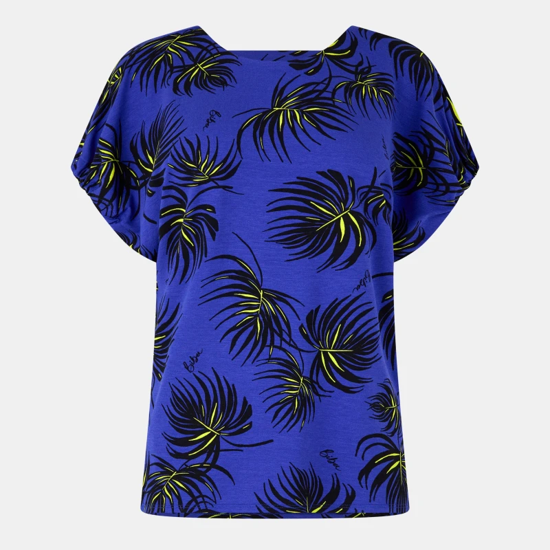 Image of Biba Womens Jersey Tab Short-Sleeve Blouse Blue palm female 10 (S)