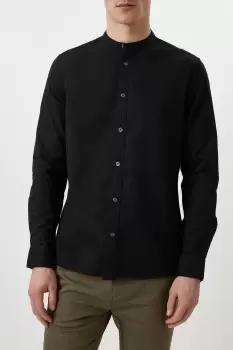 Image of Black Long Sleeve Grandad Oxford Shirt
