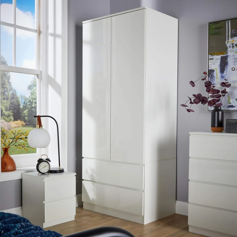 Image of Home Source Lugano 2 Door 2 Drawer Wardrobe White